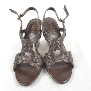 Lauren Ralph Brown Calf Wedge Heels Shoes 7B